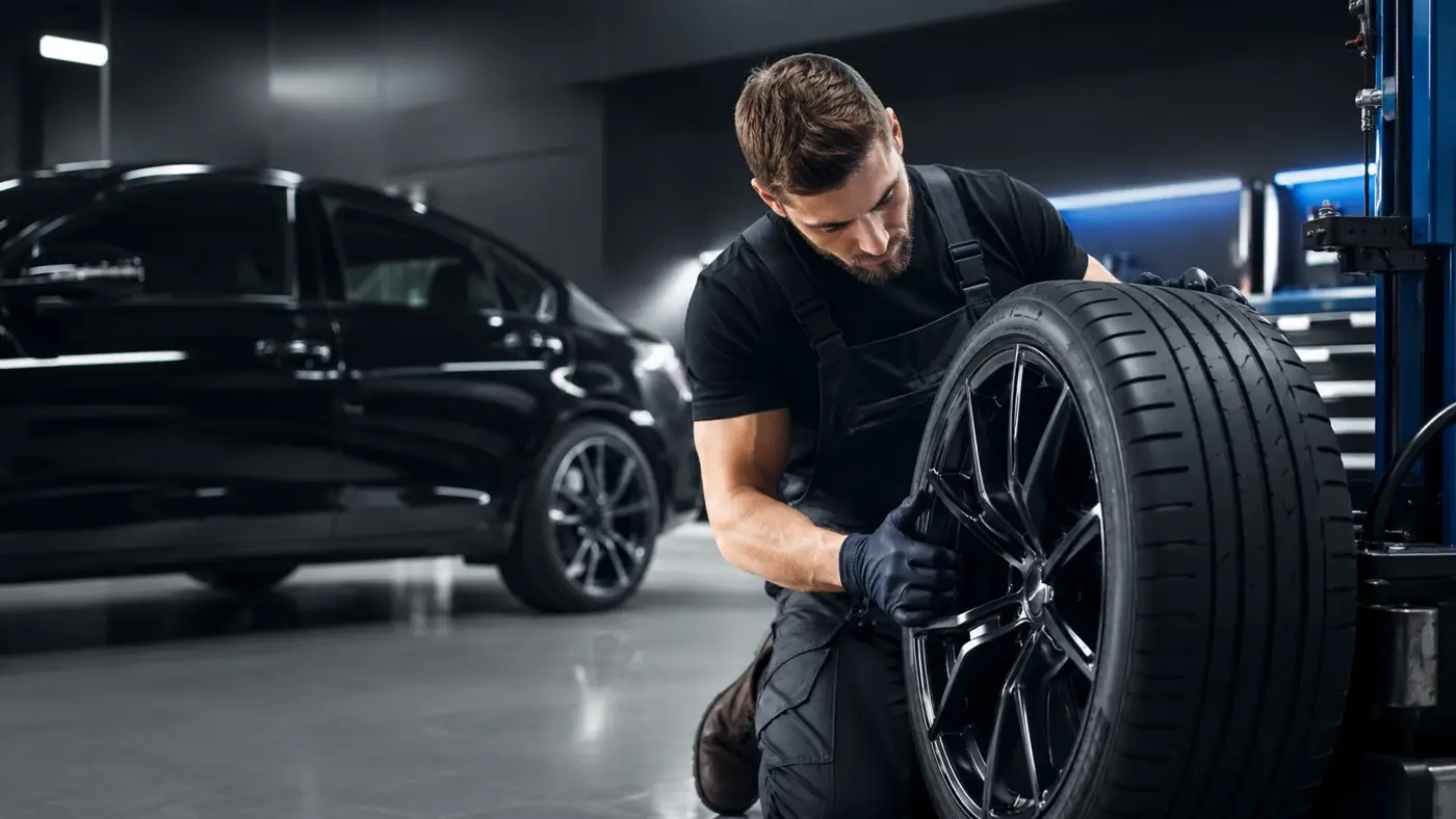 Tyres in a professional automotive workshop